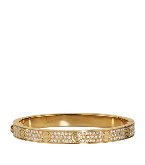 Yellow gold and diamond paved love bracelet