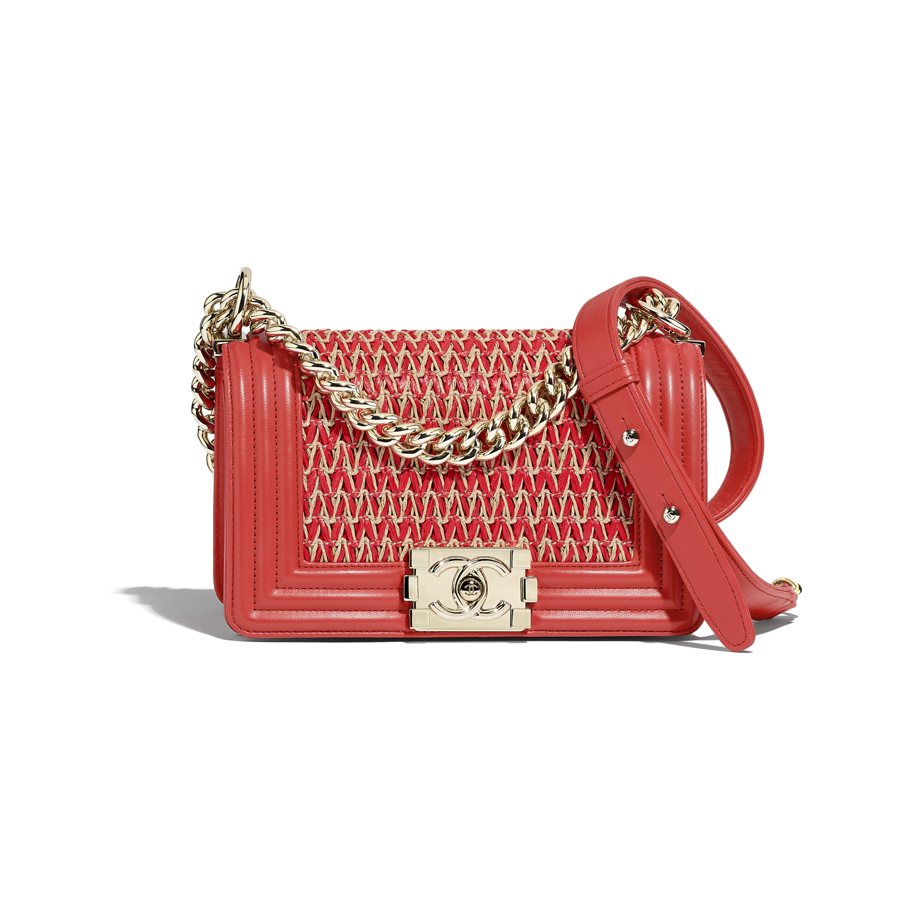 chanel small boy bag in coral red