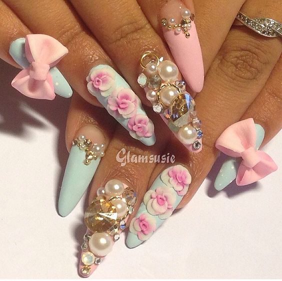 floral pink coffin nails