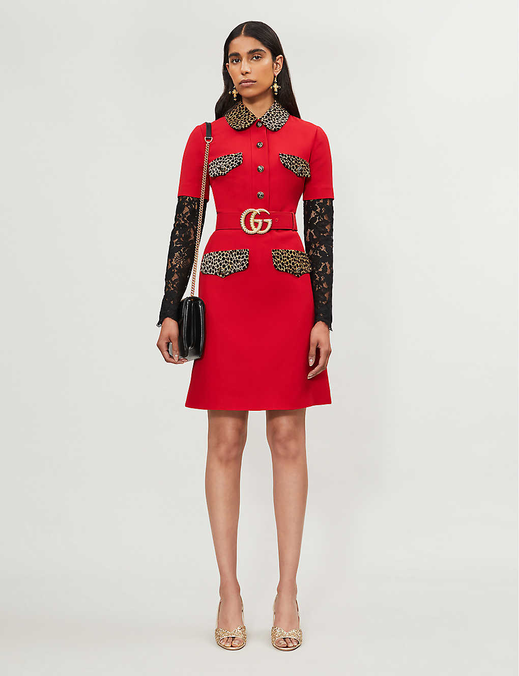 gucci red leoprint trim dress