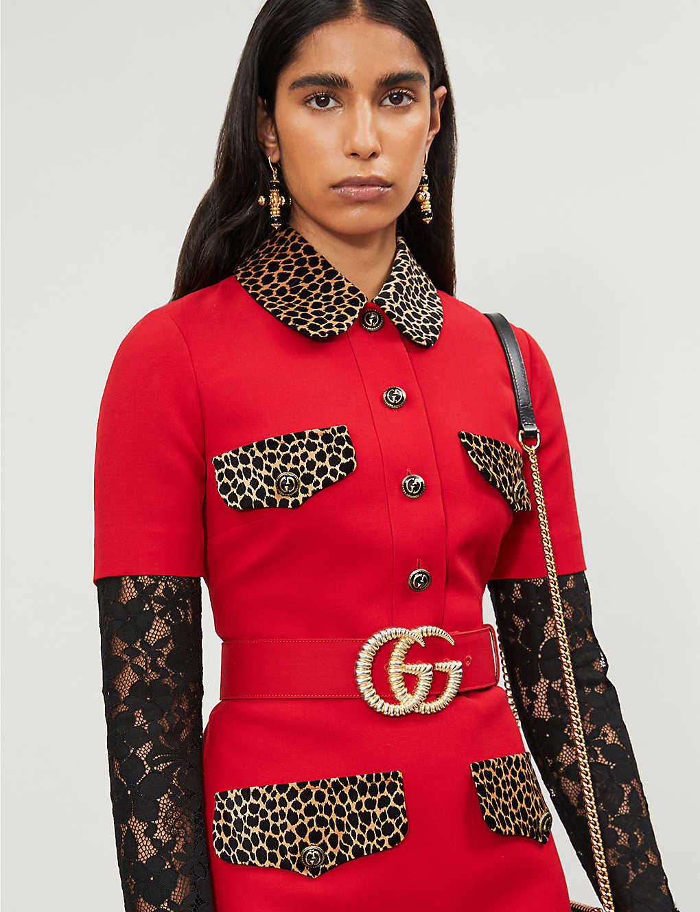 gucci leopard print trim dress